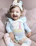 Blue Bunny Ribbed Romper Set for Baby Girls