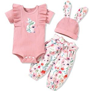 Cute Baby Girl Easter Bunny Outfit Set - Pink
