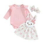 Baby Girl Pink Bunny Romper Outfit with Headband