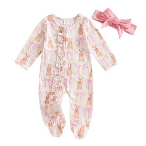 Valentine's Baby Girl Heart Footie Romper 0-3 Months