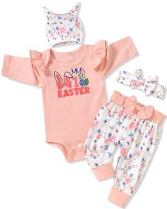 Cute Baby Girls Ribbed Bunny Romper Set
