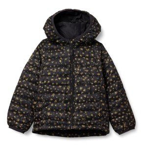 Lightweight Water-Resistant Girls' Puffer Jacket - Black Stars