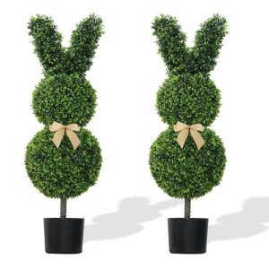 Rabbit Topiary Trees Set – 3ft Artificial Decor