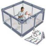 Portable Baby Playpen with Mat and Mesh Sides