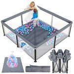 Foldable Baby Playpen with Mat - Grey 50"×50