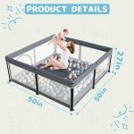 Foldable Baby Playpen with Mat - Grey 50"×50