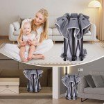 Foldable Baby Playpen with Mat - Grey 50"×50