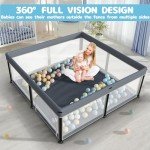 Foldable Baby Playpen with Mat - Grey 50"×50