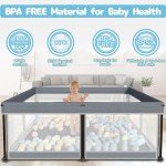 Foldable Baby Playpen with Mat - Grey 50"×50