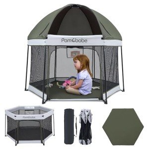 Pamo Babe Portable Playpen with Canopy and Mattress