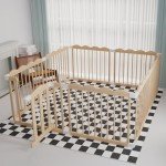 Large Adjustable Wooden Baby Playpen with Gate