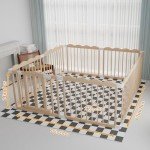 Large Adjustable Wooden Baby Playpen with Gate