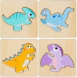 Dinosaur Wooden Puzzles for Toddlers - 3 Pack