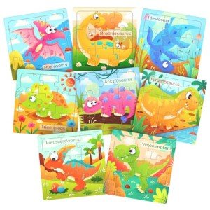 8-Pack Dinosaur Wooden Puzzles for Toddlers