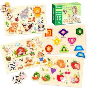 4 Pack Wooden Montessori Puzzles for Toddlers