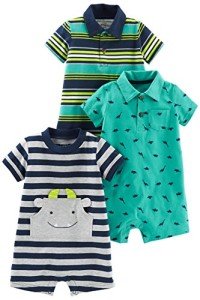 Baby Boys' 3-Pack Dinosaur and Stripe Rompers