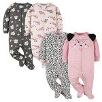 Gerber Baby Girls 4-Pack Leopard Footie Pajamas