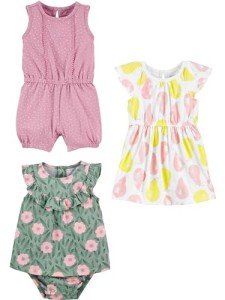 Baby Girls' 3-Pack Rompers and Dress Set
