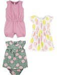 Baby Girls' 3-Pack Rompers and Dress Set