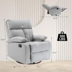Light Grey Swivel Rocker Recliner for Small Spaces