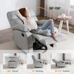 Light Grey Swivel Rocker Recliner for Small Spaces