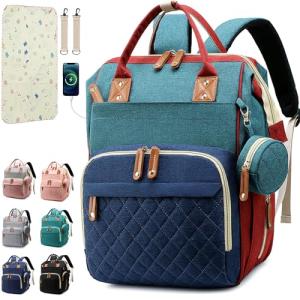 Colorful Diaper Bag Backpack with 16 Pockets