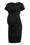 Smallshow Black Ruched Maternity Dress for Moms