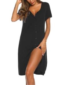 Ekouaer Women's Button Down V-Neck Nightgown