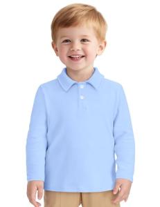 ZUEMET Boys' Long Sleeve Polo Shirt, Blue