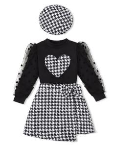 Baby Girl 1 Year Houndstooth Dress and Hat Set