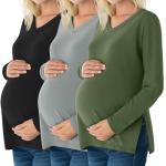 3 Pack Women's Maternity Fleece Lined Long Sleeve Tees