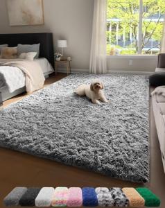 Ophanie Fluffy Grey Shag Area Rug for Kids
