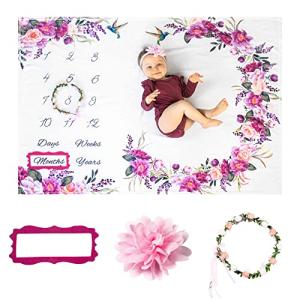 Baby Girl Monthly Milestone Blanket - Floral Design