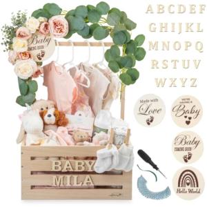Customizable Wooden Baby Shower Crate and Basket