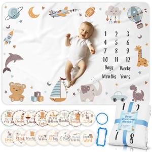 Baby Boy Milestone Blanket with Stickers, 60"x40