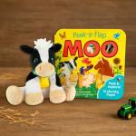Moo Peek-a-Flap Gift Set: Book and Plush Toy