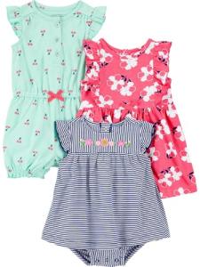 Cute 3-Pack Baby Girl Rompers and Dress Set