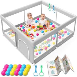 Waterproof Baby Playpen with Mat, 50x50 Inch