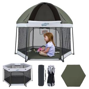 Pamo Babe Portable Playpen with Canopy and Mattress
