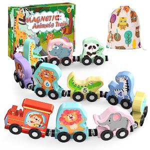 Magnetic Wooden Animal Train Set for Toddlers