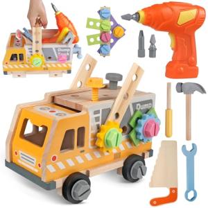 Kids Wooden Truck Tool Set with Toy Drill