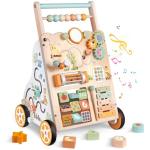 Wooden Baby Walker with Activity Center and Wheels