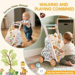 Wooden Baby Walker with Activity Center and Wheels