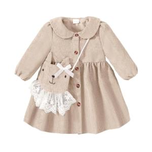 Cute Corduroy Off-White Dress for Baby Girls