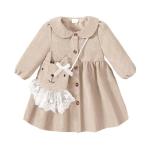 Cute Corduroy Off-White Dress for Baby Girls