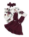 Maroon Floral Ruffled Baby Girl Outfit Set