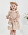 Cute Corduroy Off-White Dress for Baby Girls