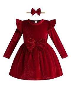 Maroon Velvet Toddler Dress for Girls 3T-4T