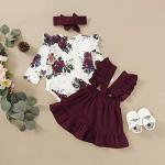 Maroon Floral Ruffled Baby Girl Outfit Set