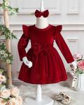 Maroon Velvet Toddler Dress for Girls 3T-4T